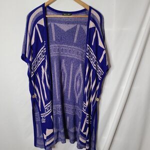 Maude Bright Blue Tribal Pattern Kimono Style Poncho‎ sz S/M